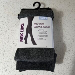 2 Pair Muk Luks Tights Black and Gray Womens M / L Cozy NEW Brushed Fleece